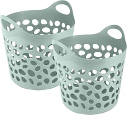 Plasticforte Flexibele wasmand/opbergmand - 2x - rond - groen - 62 liter - D40 x H39 cm — thumbnail 1