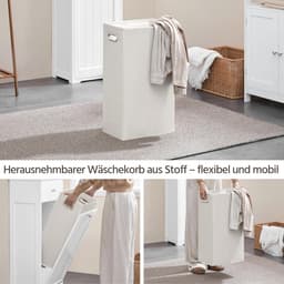 Hoge badkamerkast met wasmand en lade - Ruimtebesparende staande kast voor badkamer — thumbnail 5