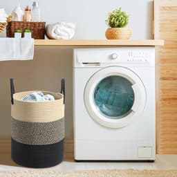 Wasmand - Wasmand voor vuile was - Opbergmand voor speelgoed - Met handgrepen aan beide zijden - Geweven wikkelontwerp - 35*40cm - Geschikt voor kleding, dekens, boeken, speelgoed — thumbnail 3