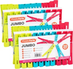 Plasticforte Wasknijpers XL formaat - 40x stuks - felle kleuren mix - kunststof - 10 cm - Was ophangen — thumbnail 1