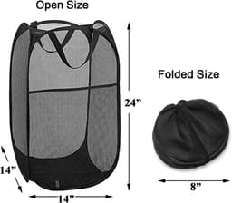 Opvouwbare wasmand - 60 x 36 cm - Wasmand - Mesh - Ademend - Duurzaam - Wassorteerder - Wasbox - Kledingorganizer - Mesh pop-up wasmand met draagbare, duurzame handgreep - voor opslag - Wasmand - Wasmand voor vuile was - Opbergmand - Zwart - Draa — thumbnail 5
