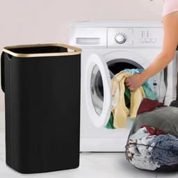 Wasmand met 2 uitneembare zakken- Wassorteerder - 140L - Met 2 gaten voor het sorteren van kleding - wasmand - Zwart — thumbnail 4