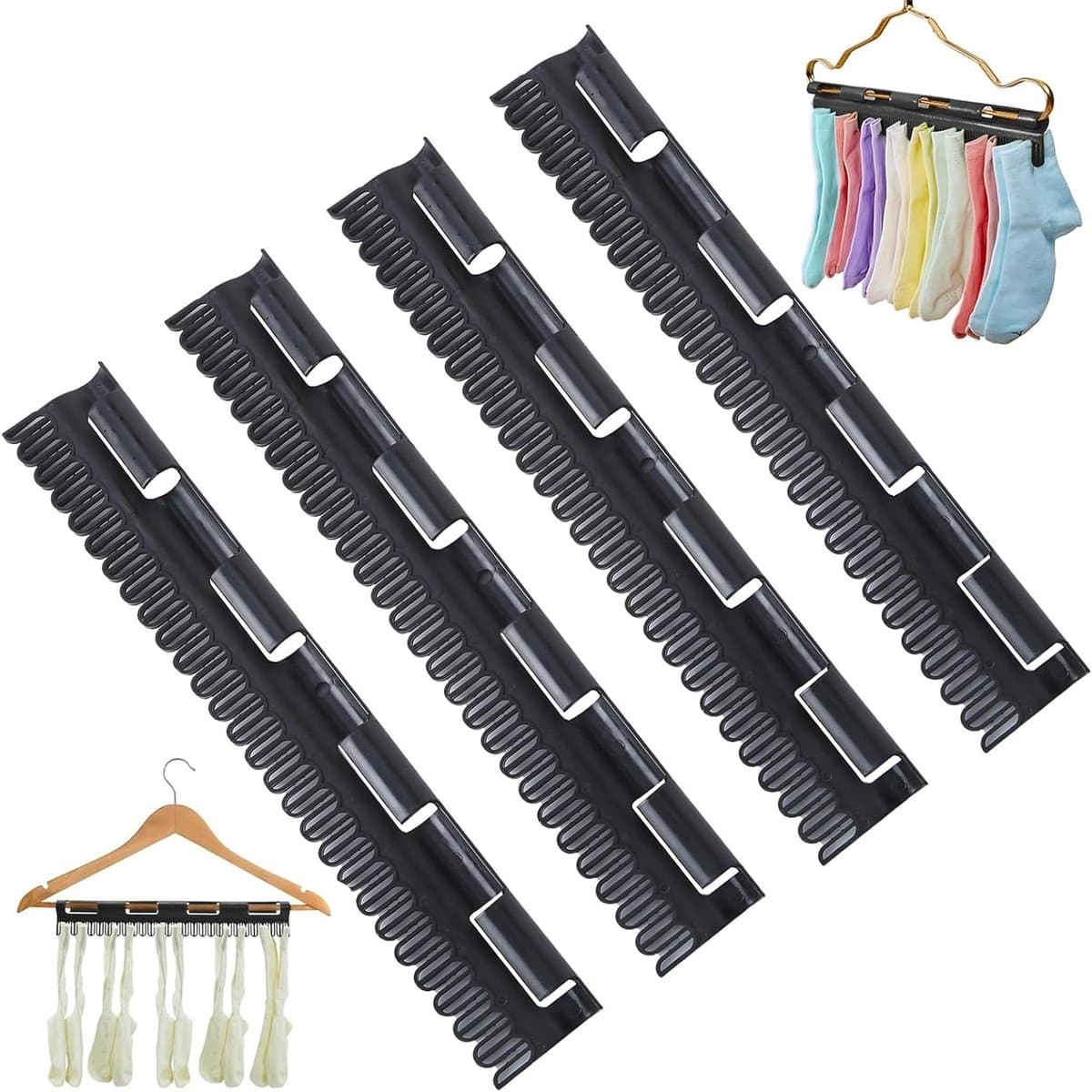 Hangers voor sokken en ondergoed - 4 stuks winddichte sokkenhouders voor wasrek — afbeelding 1