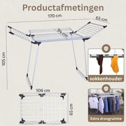 MKSS® Droogmolen met Voet voor Camping & Thuis - Wasrek Staand - Droogrek Inklapbaar - Zwart + Wit — thumbnail 5