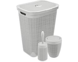 Set 'Hessian' - Wasmand 60 liter - Toiletborstel doseersysteem - Prullenbak swingdeksel - Lichtgrijs