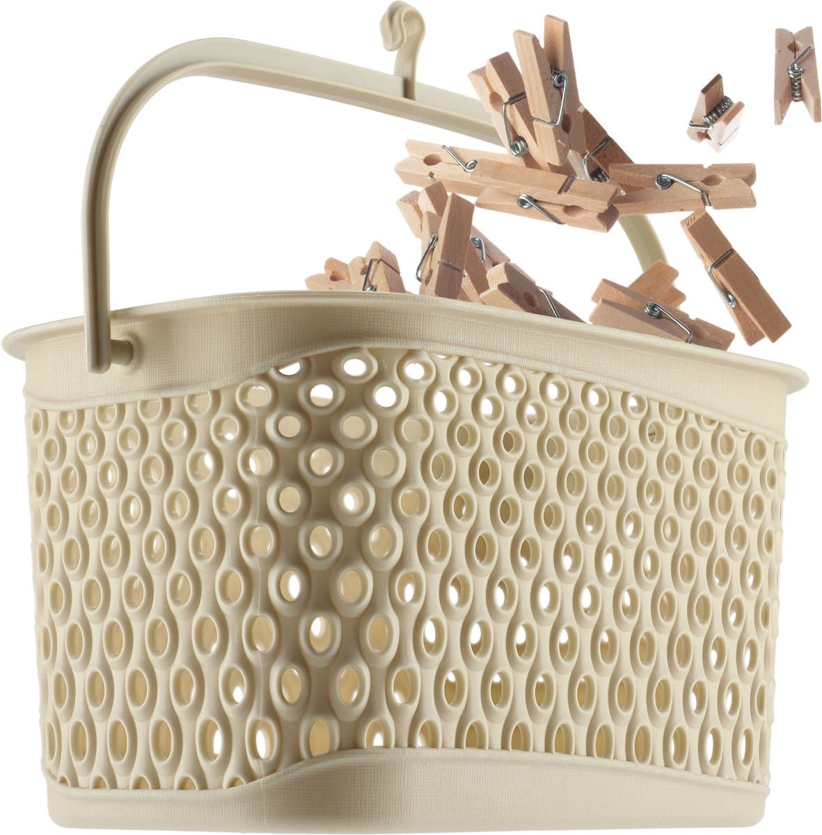 KADAX Klassieke wasknijpermand, wasknijpermand voor waslijn, knijpermand om op te hangen, knijperzak voor wasknijpers, manden met haken (beige) — afbeelding 1