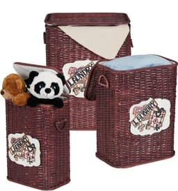 relaxdays wasmand - set van 3 - opbergmand met deksel - rieten mand - gevlochten C — thumbnail 1