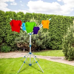 Droogmolen met Voet voor Camping & Thuis - Wasrek Staand - Droogrek Inklapbaar - Inclusief Pinnen - Zilver en Blauw — thumbnail 5