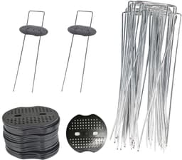 40 grondankers, verzinkt, U-vormige tuinharingen, haringen van verzinkt staal met 40 kunststof afdichtingen, tuingrondankers set voor hek, camping, vogelbeschermingsnet (15 x 4 cm, φ2,1 mm) — thumbnail 1