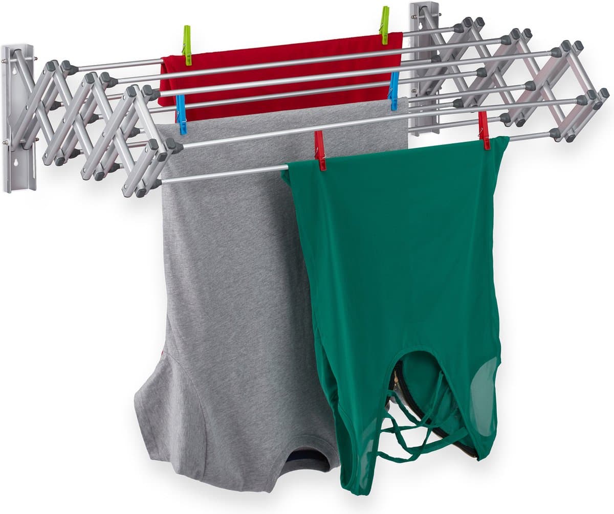 wanddroogrek inklapbaar - 8 m - uitschuifbaar - aluminium - 27 x 95 x 60 cm - zilver — afbeelding 1