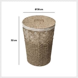 Rieten Wasmand - Wasmand van Riet - Laundry Basket - Met Uitneembare Katoenen Waszak - Voor Wasgoed & Kleding - Max. 30 kg - 41 Liters - Rond - Ø38 x 55 cm - Bruin — thumbnail 3