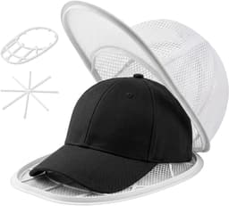 Opvouwbare wasmand voor baseballpetten met netzak, reinigingshouder voor petten voor de wasmachine of vaatwasser, wit — thumbnail 1