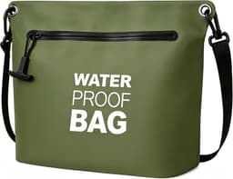 waterdichte tas schoudertas met luchtdichte ritssluiting, lichte dry bag met verstelbare riem voor strand, zwemmen, reizen en dagelijks gebruik, olijfgroen, draagtas — thumbnail 1