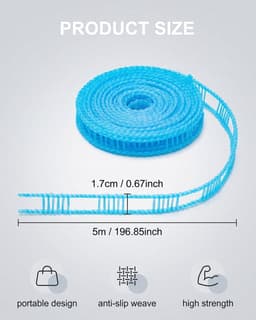 Waslijn, 2 stuks (2 kleuren), 5 m, nylon, antislip, met haken, stevige grip, glijdt niet, ideaal voor het drogen op de camping en op reis — thumbnail 5