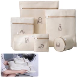 6-delige set – Waszak van mesh – Tas voor bh-verzorging – Opbergtas voor de wasmachine – Opvouwbare organizer – Ritssluiting – Beschermt kleding – voor truien, jassen, ondergoed en andere delicate items – Beige – Verkrijgbaar in verschillende maten — thumbnail 1