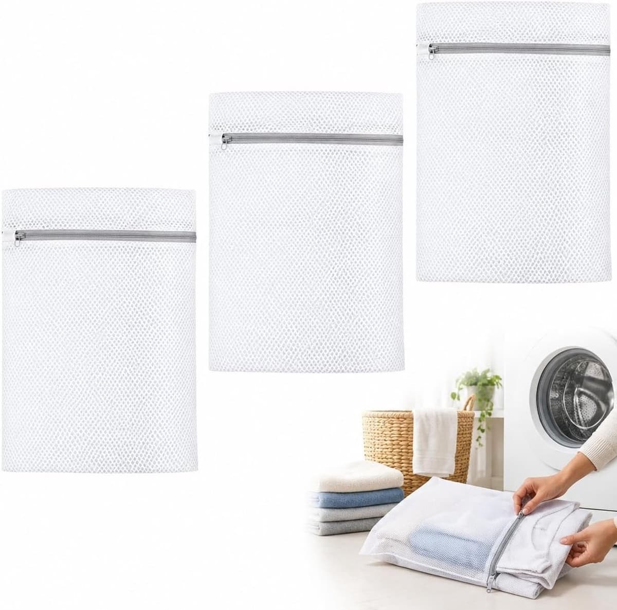 Duurzame Waszakken Set van 3 met Rits - Maat 50x40cm voor Bescherming van Kleding, Anti-verstrikking en Ideaal voor Reizen en Opslag — afbeelding 1