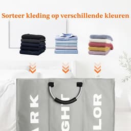 3 vakken, opvouwbaar, opbergtas met handvat, manden voor vuile was, 80 l, kleding, waszak voor slaapkamer, hotel, slaapzaal, 60 x 32 x 49 cm, donkergrijs — thumbnail 5