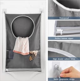 Wasmand, Scheurtresistente Deurwasmand met Roestvrijstalen Haken en Zelfklevende Haken, Ruimtebesparende Hangende Wasmand en Badkamer Deurwasmand (77 x 50 cm) — thumbnail 3