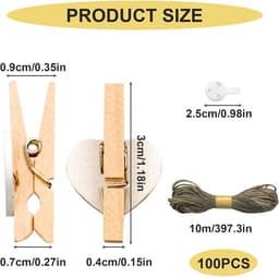 Mini Houten Wasknijpers met Jute Touw en Ophanghaken voor Foto's en Decoratie — thumbnail 3