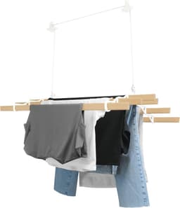 Plafond Kledingdroger met Katrol 6 Latten 0.9m Wit - Ruimtebesparend en Duurzaam Droogrek — thumbnail 4