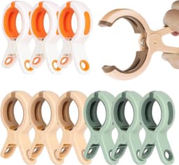 9 stuks - Strandlakenklemmen - windschermclip - wasknijper - grote klemmen - handdoekclips - grote plastic wasknijpers - sterke strandknijpers - modieuze wasknijpers - voor quilts, handdoeken, dekens, lakens - 10.6*6 cm - groen, roze, wit — thumbnail 1