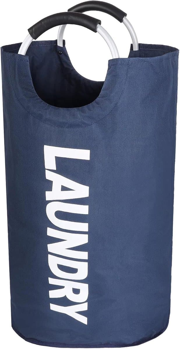Wasmand - Waszak – Wassorteerder - Waszakken voor wasgoed - Opvouwbaar – 90L- 38x79cm - waszak vouwbaar - Wasmand met handvaten - Wassorteerder - Wasmanden - Wasbox - Waszak met 1 compartiment - Opbergmand - Opvouwbaar - draagbaar wasbox - Blauw — afbeelding 1