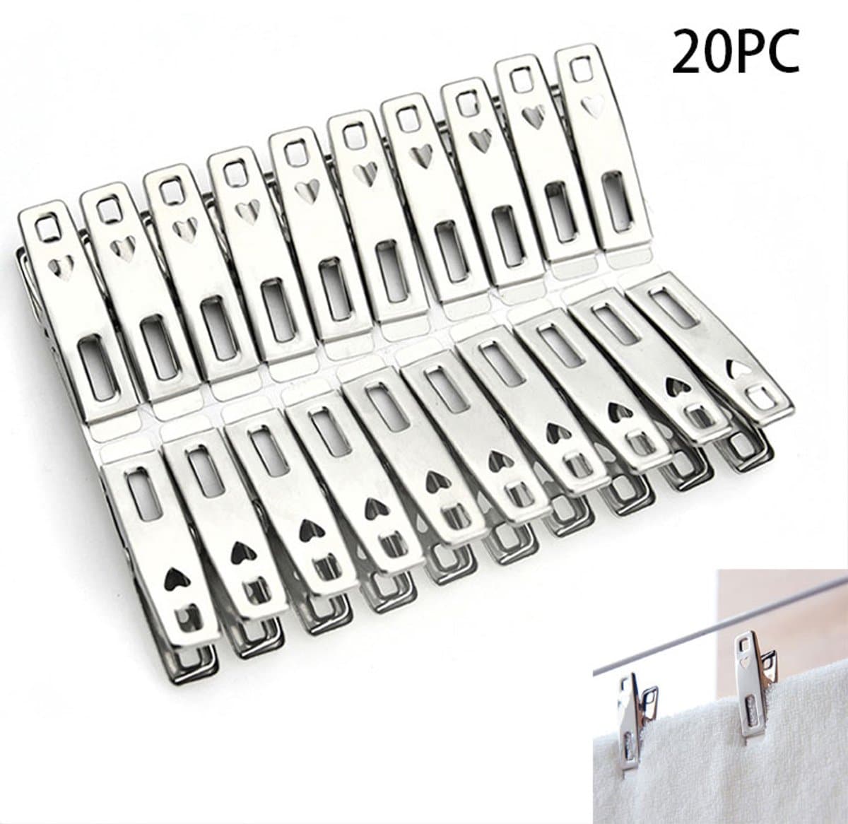 20-Stuks Wasknijpers van roestvrij staal - Stainless Steel Clothespins - Heavy Duty Laundry Clips -wasclips - metalen wasknijpers - kledingclips - wasknijpers voor binnen en buiten - voor kabels, fotosnacks, papiers, gordijnen - zilver — afbeelding 1