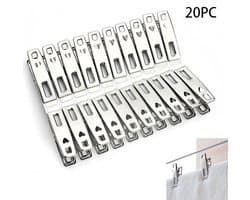 20-Stuks Wasknijpers van roestvrij staal - Stainless Steel Clothespins - Heavy Duty Laundry Clips -wasclips - metalen wasknijpers - kledingclips - wasknijpers voor binnen en buiten - voor kabels, fotosnacks, papiers, gordijnen - zilver — afbeelding 1