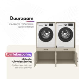 Wasmachinekast Dubbel 134x145x67cm | Ruimtebesparend & Super Stevig | Met Uitschuiflade | Voor Wasmachine en Droger | Greige — thumbnail 4