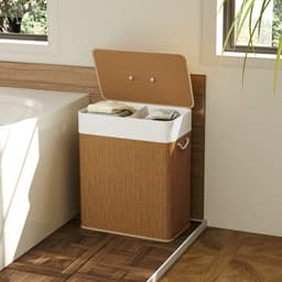 4goodz Wasmand Bamboe met Deksel 2 Vakken 100 Liter - Bruin — thumbnail 5