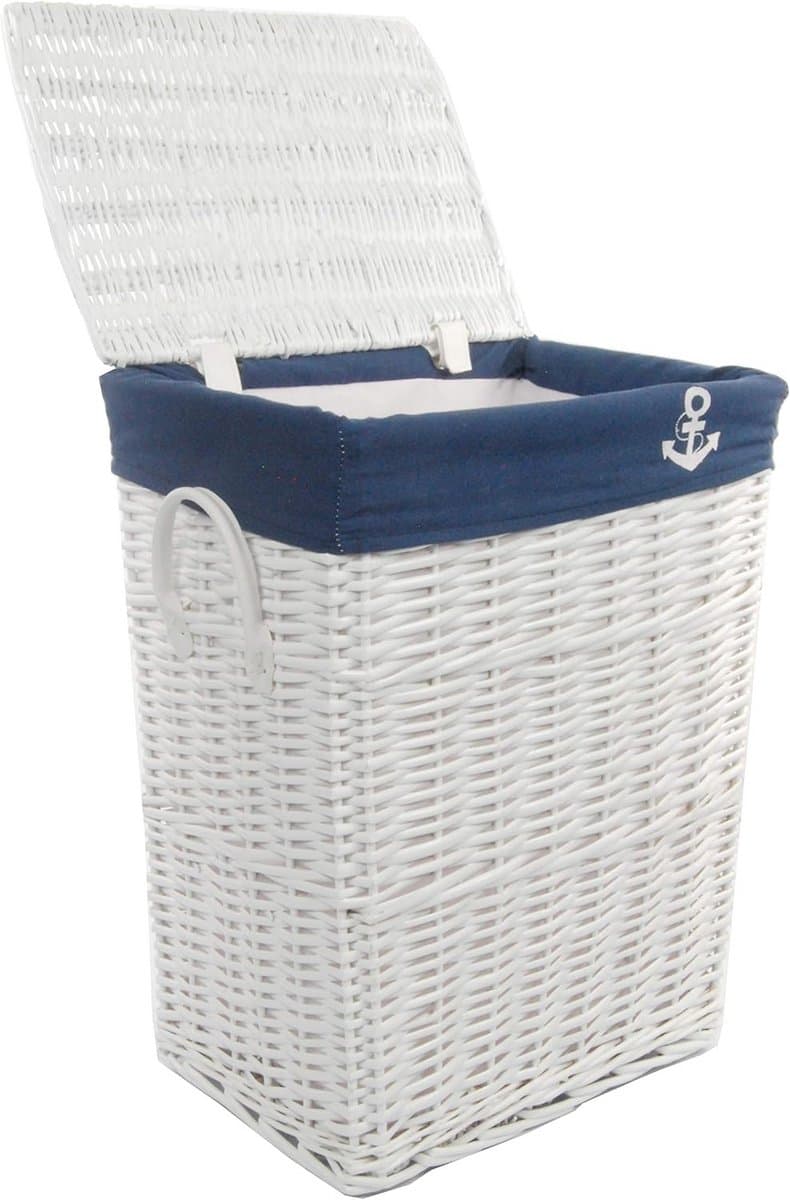 Wasmand Hoekmodel Gevlochten Willow Wit Blauw met Deksel 48x36x62 cm — afbeelding 1