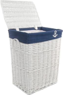 Wasmand Hoekmodel Gevlochten Willow Wit Blauw met Deksel 48x36x62 cm — thumbnail 1