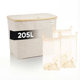 DARI. - Wasmand 3 vakken - Wassorteerder - 205L XXL - met 3 uitneembare zakken - wasmand - beige - knopen — thumbnail 1
