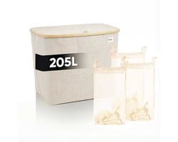 DARI. - Wasmand 3 vakken - Wassorteerder - 205L XXL - met 3 uitneembare zakken - wasmand - beige - knopen