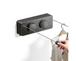 Uitschuifbare waslijn voor wandmontage - Dubbel touwontwerp - Geschikt voor binnen- en buitengebruik - 4,2 meter - Zwart