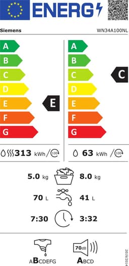 Siemens WN34A100NL - iQ300 - Was-droogcombinatie - iQ300 - 8/5 kg - 1400 rpm - Wash&Dry 45/60: snel en efficiënt wassen en drogen in slechts 45 of 60 minuten - autoDry: zacht, gecontroleerd en energiezuinig drogen - — thumbnail 2