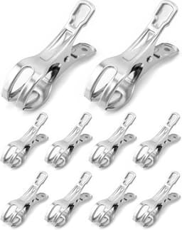 Allecta - 10-pack roestvrijstalen handdoekclips - Windbestendige grote veerclips - Strandlaken - Badhanddoek - Lakens - Dikke kleding - 11 cm — thumbnail 3