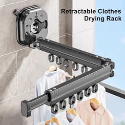 Droogrek voor Kleding - Ruimtebesparend - Wandgemonteerd - Intrekbaar - Aluminium Legering - Zuignap - Kledingrek - Balkonwasgoed - Wasgoed - Inklapbaar — thumbnail 5