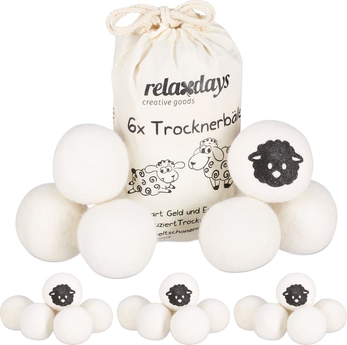24 x drogerballen XXL - wasdrogerballen schaapwol - dryer balls - wit — afbeelding 1