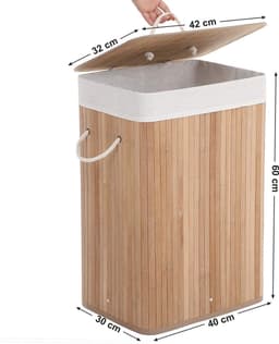 Wasmand Vuile wasmand met handgrepen deksel en uitneembare voering Opvouwbaar en ruimtebesparend Maximaal draagvermogen 20 kg Stevige en duurzame constructie 40 x 30 x 60 cm naturel — thumbnail 2