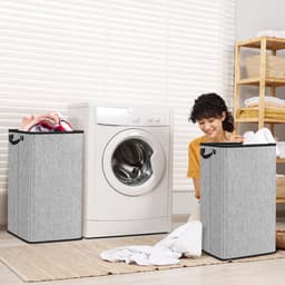 SNIGJAT Grote Wasmand 80L – Hoge Opvouwbare Wasmand met Stevige Handvatten, Rechthoekige Wasmand voor Slaapkamer, College, Studentenkamer, Handdoeken, Speelgoed – Grijs — thumbnail 5