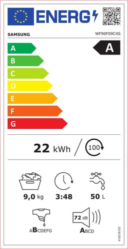Samsung WF90F09C4SU3 Wasmachine – 9 kg – 1400 rpm – AI Home – AI Wash – Auto Dispense – Wi-Fi (SmartThings) – Energieklasse A-55% – Zilver — thumbnail 2