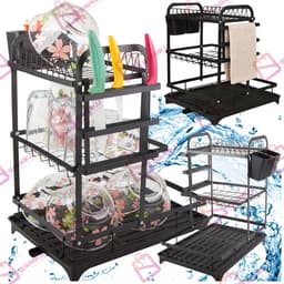3-Laags Afdruiprek voor Borden, Bekers & Bestek met Lekbak – Ruimtebesparend Droogrek – wasrek – droogtoren – wanddroogrek – droogrekken – droogrek staand – 76645 — thumbnail 2