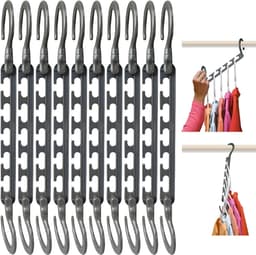 10-stuks Ruimtebesparend droogrek voor kleding - Multifunctioneel stapelrek - Droogrek met 360° draaibare haak - Met 6 sleuven - Bespaart kastruimte - Perfect voor studentenkamers, kluisjes en kasten thuis - Zwart — thumbnail 4