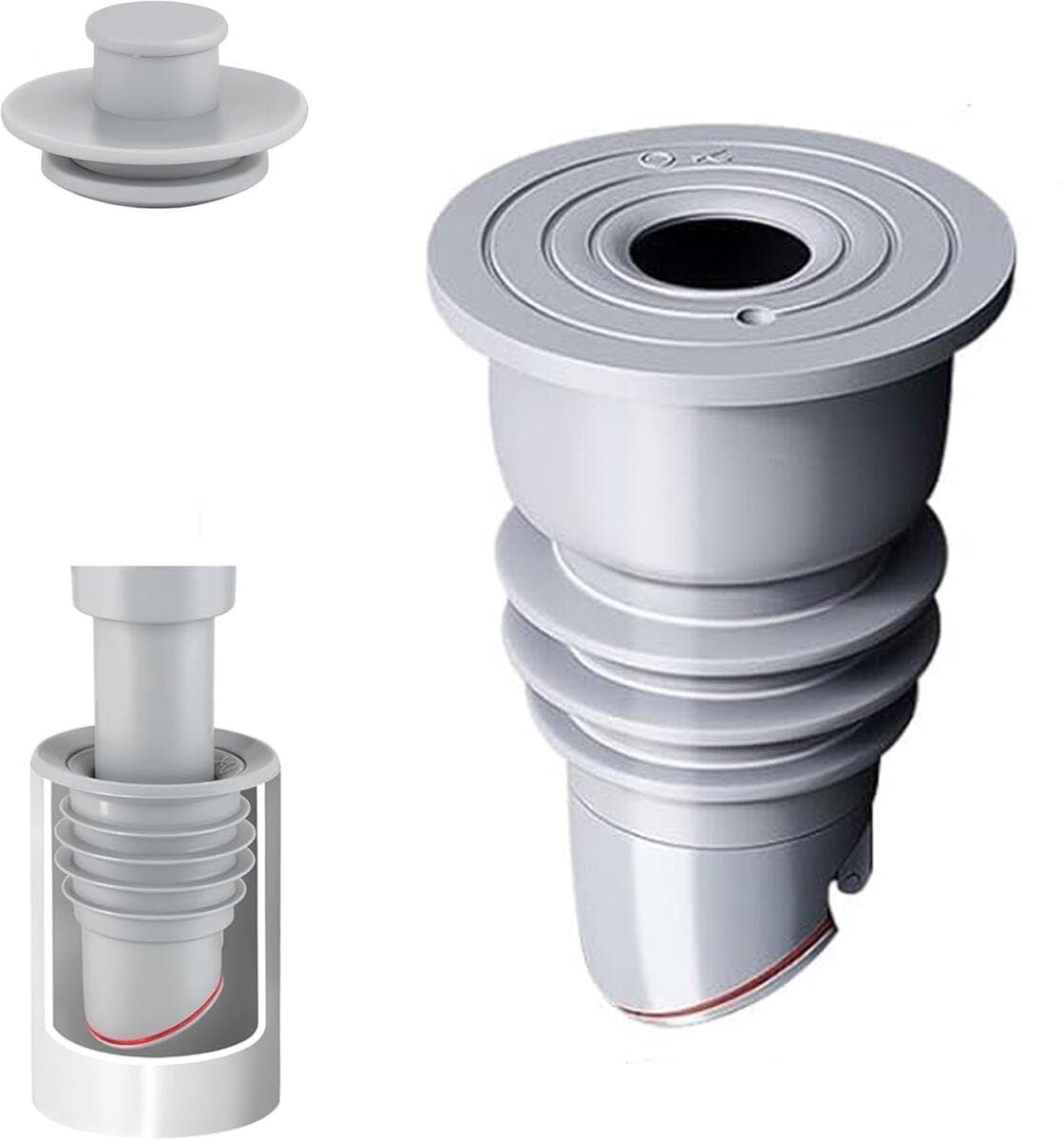 Afvoerplug wasmachine - Rfdichtring - toepasbare buisbinnendiameter 35-40 mm - Aftapplug - Rioolafdichtingen - Afvoerplug afdekking vloer - afvoerbuis afdichting - anti-geur afvoerafdichting - met deksel - voor thuis, keuken en badkamer - grijs — afbeelding 1