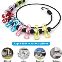 Draagbare waslijn - 2-pack reiswaslijn met 12 kleurrijke clips - verstelbare campingwaslijn - elastische intrekbare waslijn voor binnen en buiten - wasaccessoires — thumbnail 5