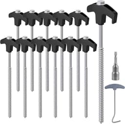 Grondankers - Speed 12PCS staaltentpalen met boor ＆ spijker trekker, 20 cm campingvastzettingen, Tenthaakken voor harde oppervlakte, gras - Zwart + Zilver — thumbnail 1