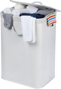 Lomera Opvouwbare Wasmand - Bamboe Wasmand - Witte Wasmand - Wasmand Met Deksel - Lichtgewicht Wasmand - Ruimtebesparende Wasmand - Wasmand Met Handvatten - Wasmand Met Polyester Zak - Flexibele Wasmand - Wasmand — thumbnail 1