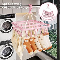 Droogrek voor Kleding 1 Stuk - Opvouwbaar Droogrek met 32 Draaibare Clips - Vierkant Ontwerp 360° Draaibare Haak - Ideaal voor Sokken Handdoeken en Handschoenen - Compacte Afmeting 32 x 32 x 32 cm - Lichtblauw — thumbnail 4