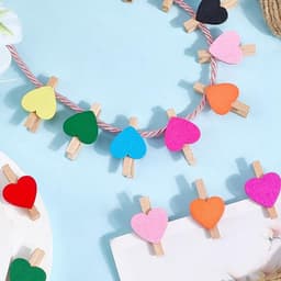 Allecto plus - 80 Stuks Kleurrijke Mini Hart Wasknijpers van Hout voor Ambachten en Foto Display met Jute Touw — thumbnail 3
